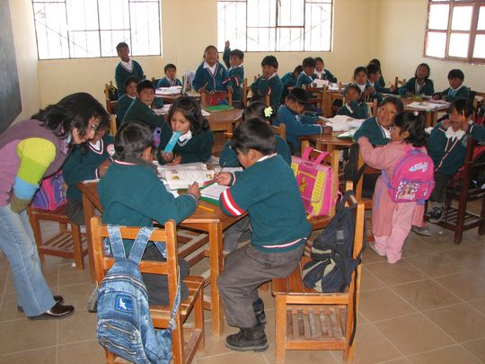 Una sala de clase de la escuela Huyustus en El Alto